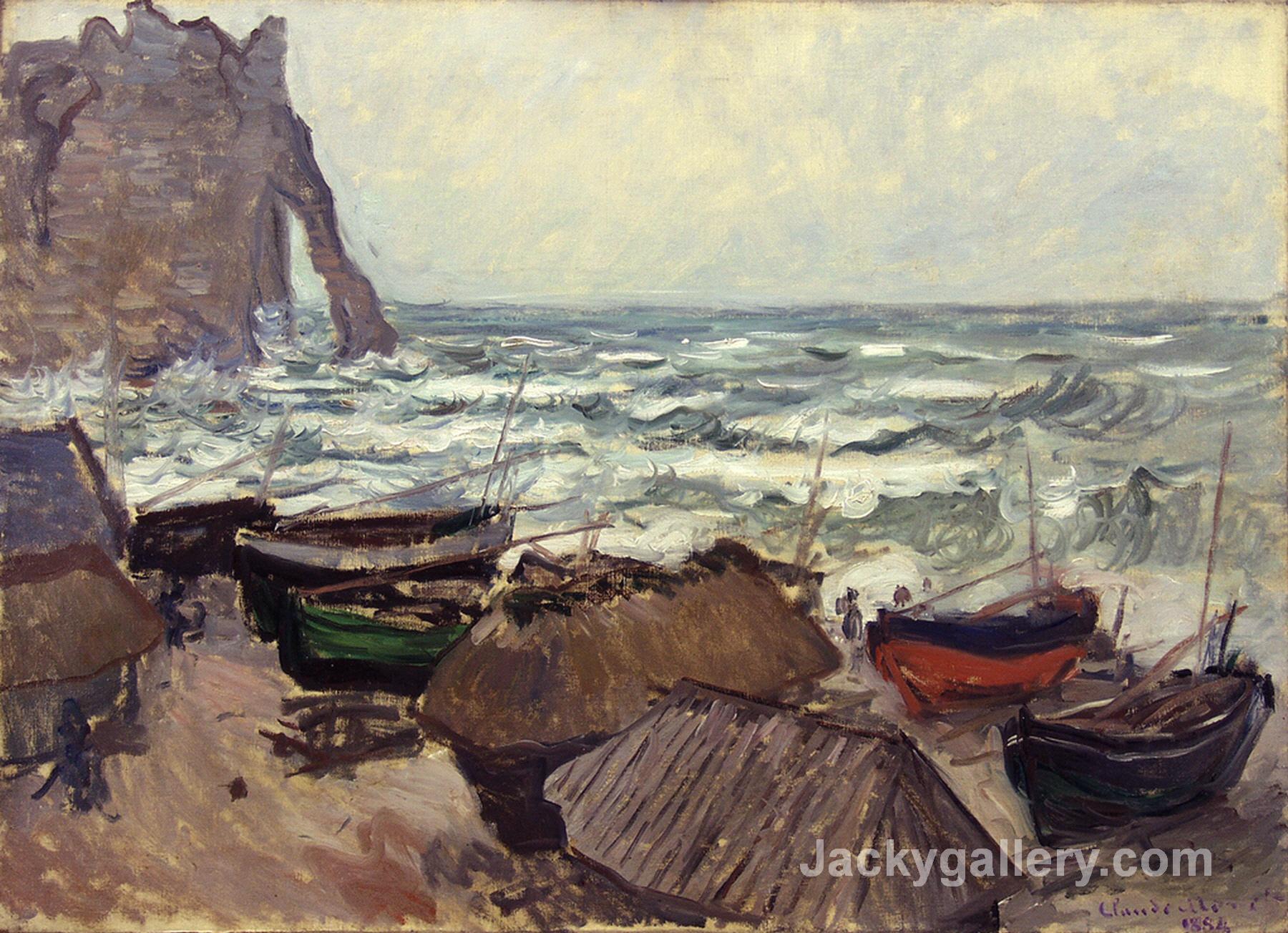 Fishing Boats on the Beach at Etretat by Claude Monet paintings reproduction